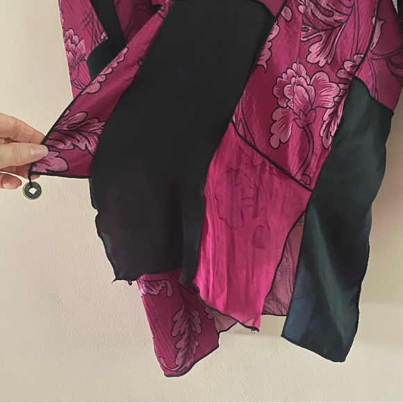 Vintage Units Silk Blend Purple Magenta Patchwork Kimono Cardigan Boho Sz. LARGE - Picture 5 of 13